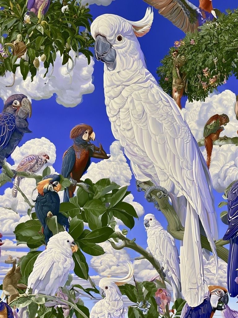 Tropical Parrots in the Sky Poster. poster — illustration art