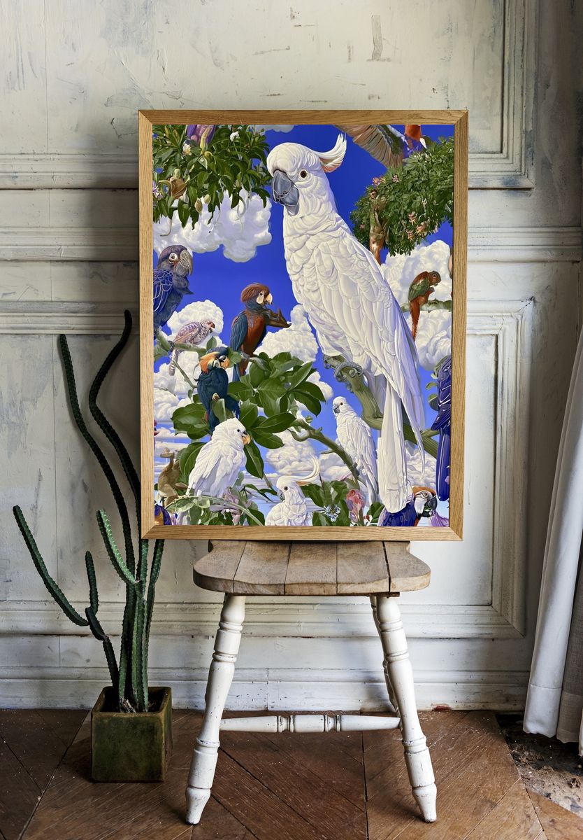 Tropical Parrots in the Sky Poster. room preview
