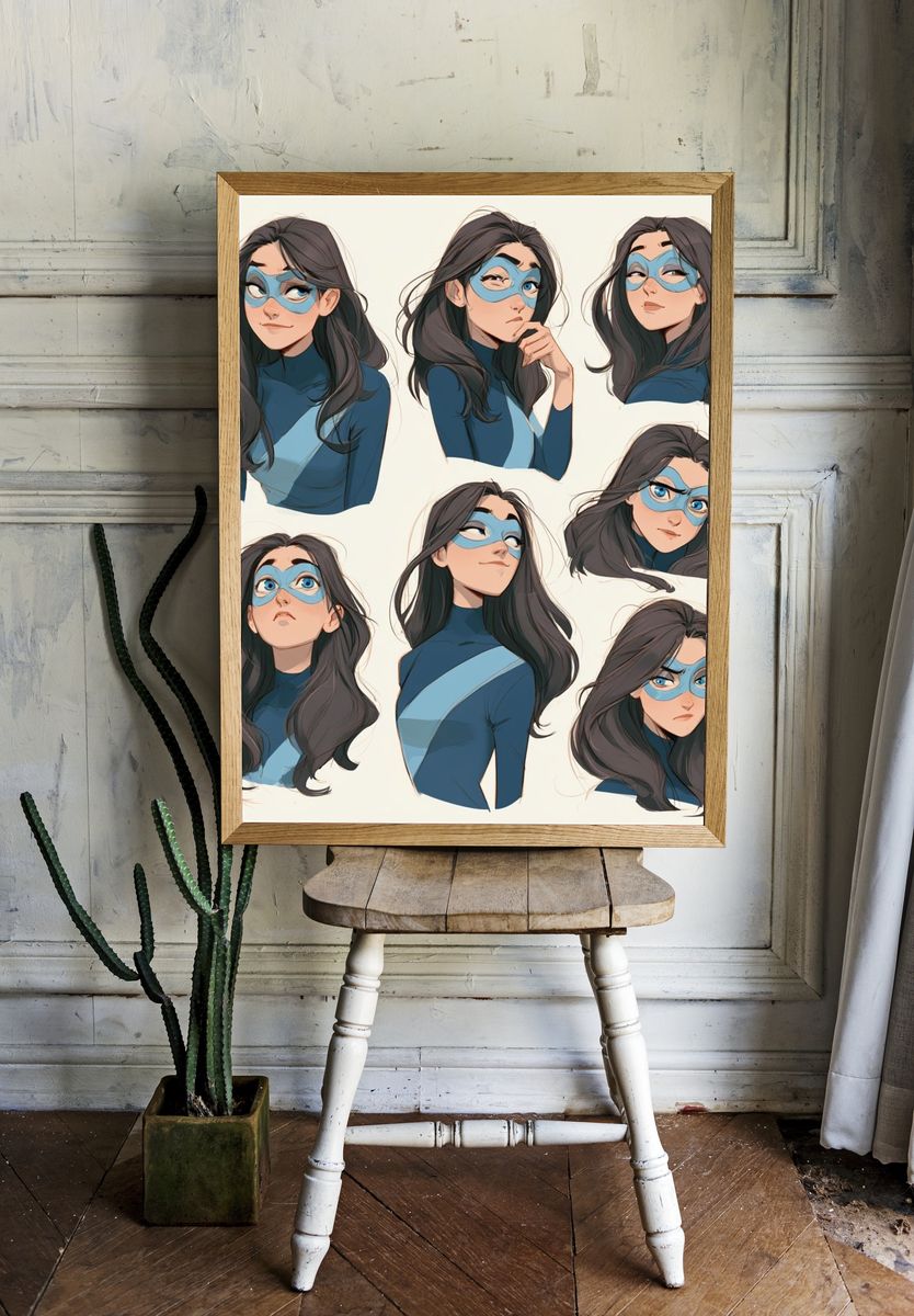 Masked Heroine Portrait Collage Print. — room view 1