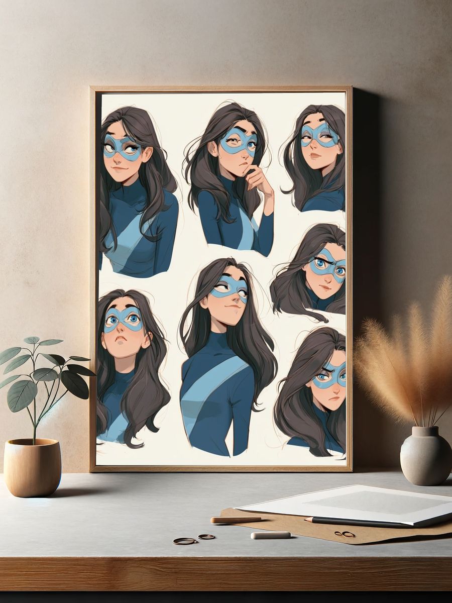 Masked Heroine Portrait Collage Print. — room view 2