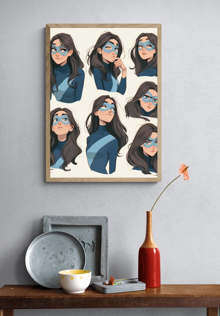 Masked Heroine Portrait Collage Print. — room view 3