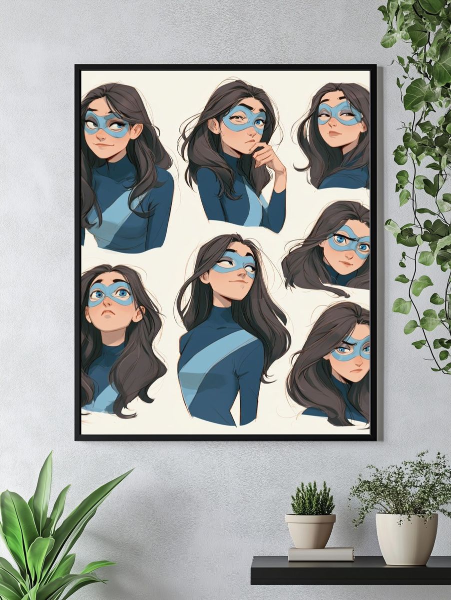 Masked Heroine Portrait Collage Print. — room view 4