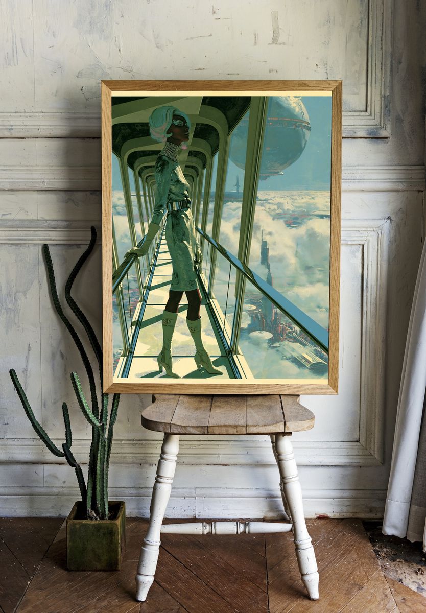 Futuristic Skywalk Portrait Print. room preview