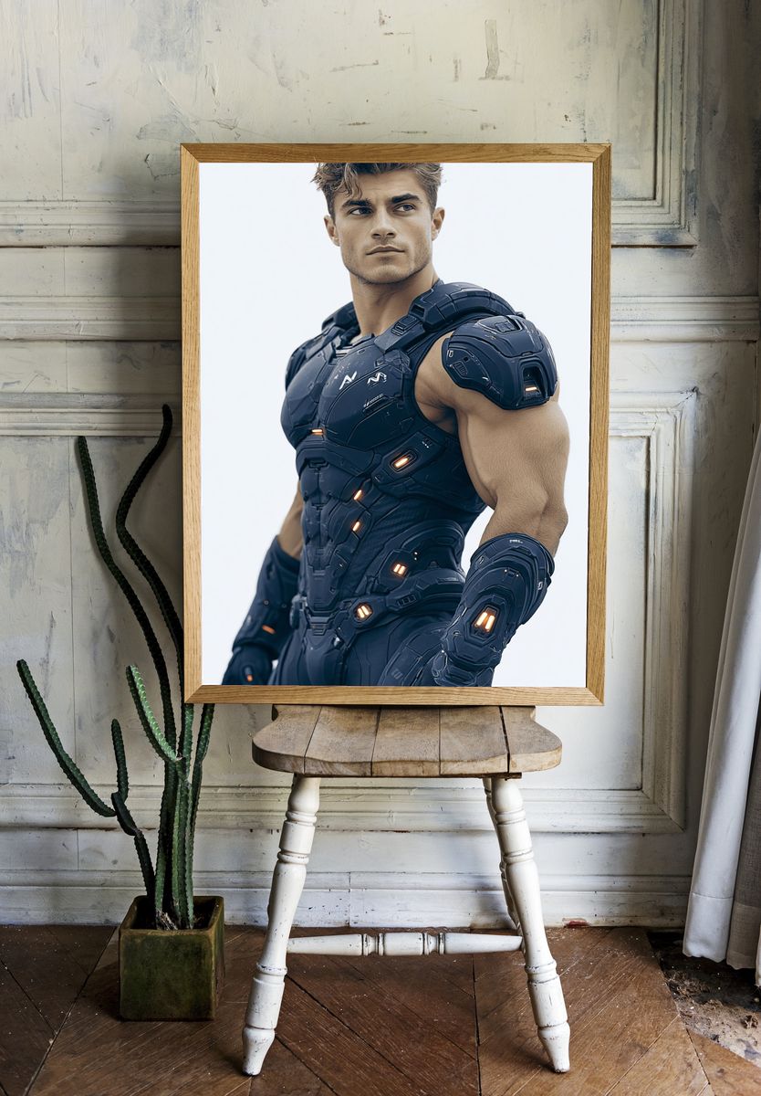 Futuristic Armored Hero Portrait Poster. — room view 1