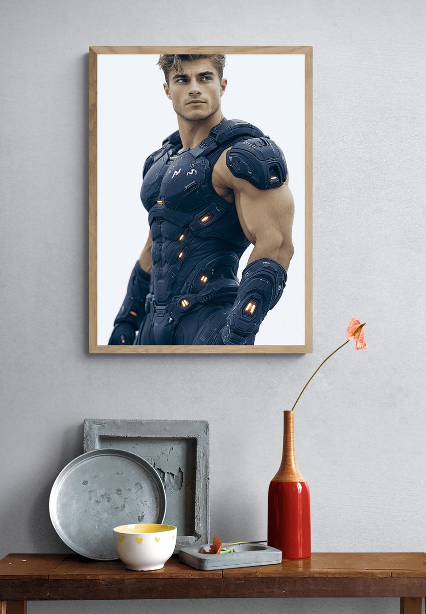 Futuristic Armored Hero Portrait Poster. — room view 3