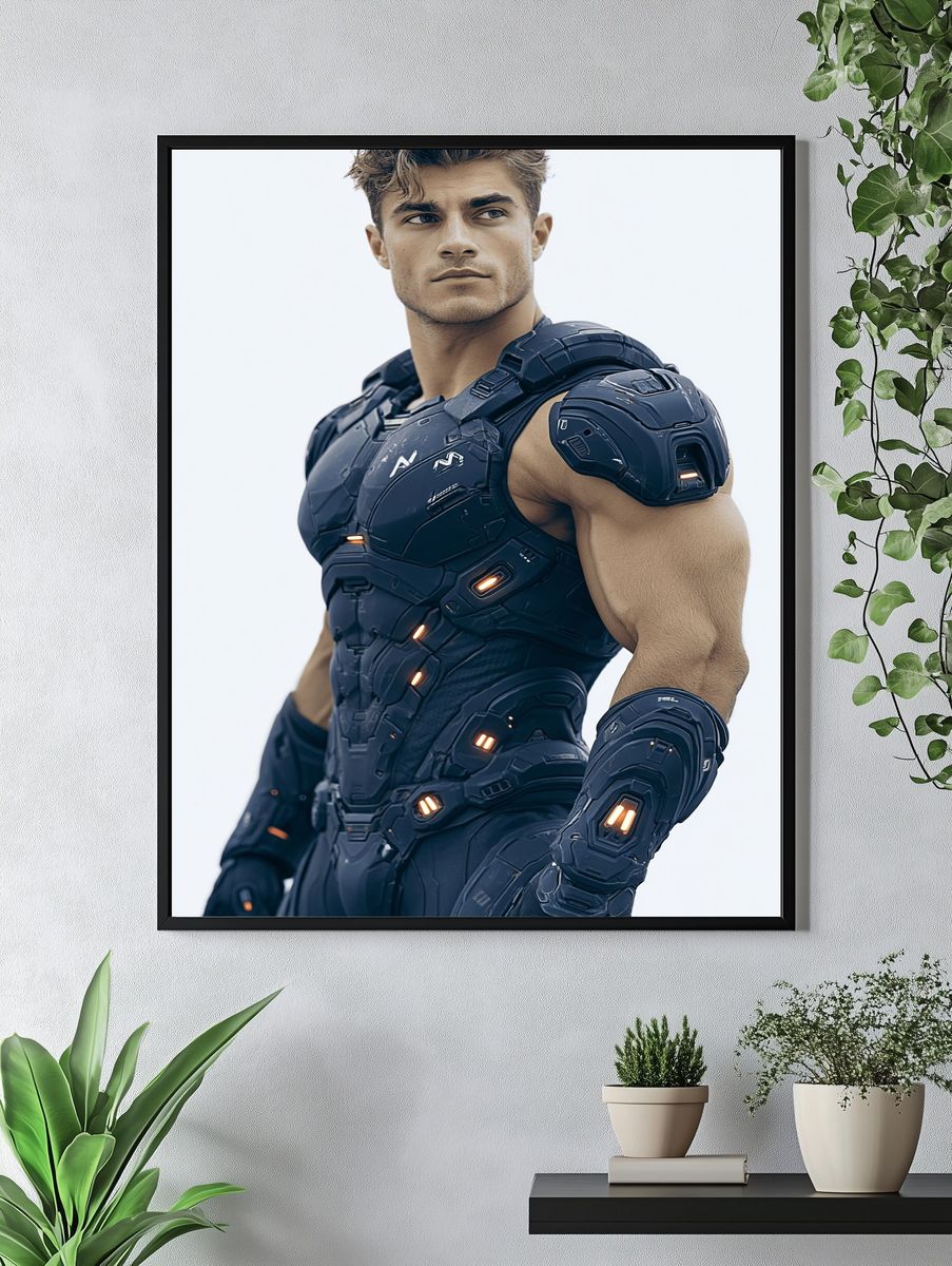 Futuristic Armored Hero Portrait Poster. — room view 4