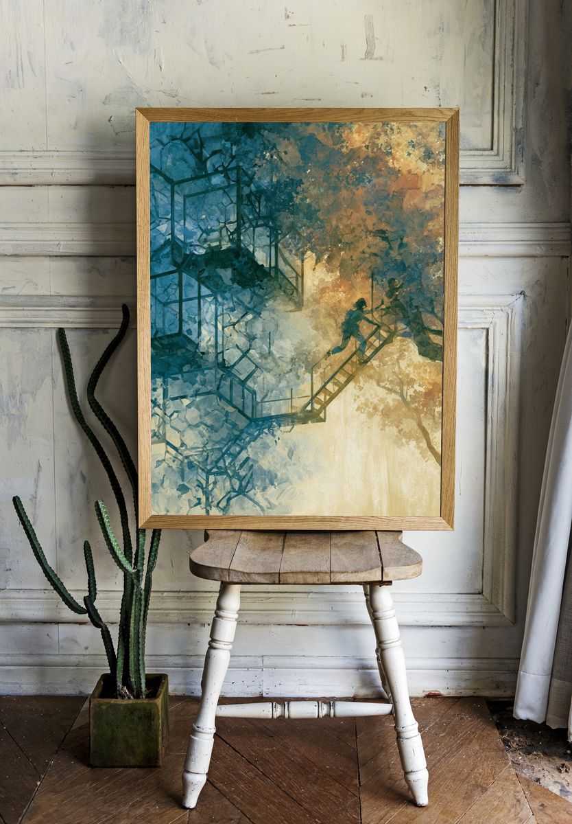 Dreamlike Tree Stairway Illustration Poster. — room view 1
