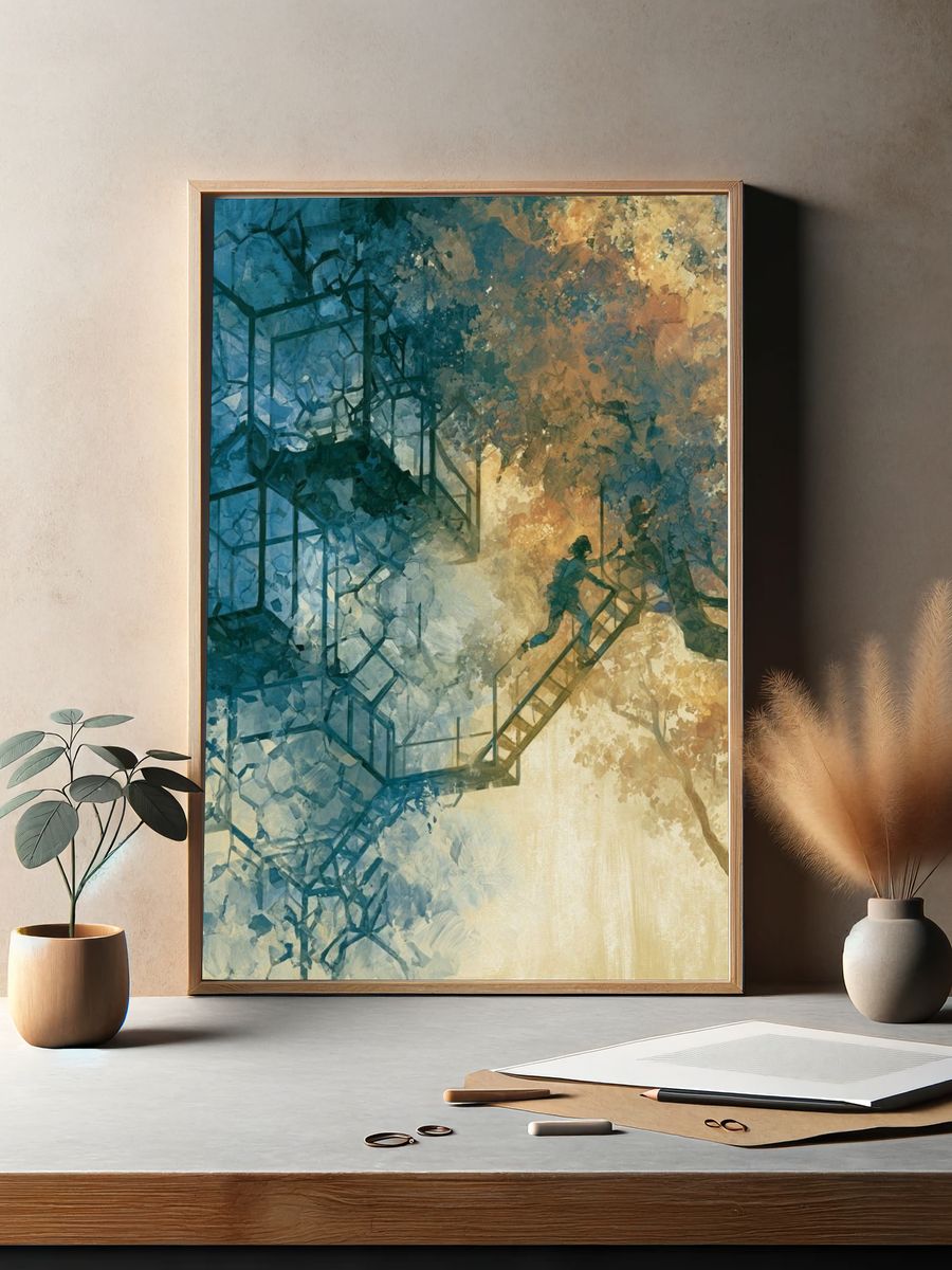 Dreamlike Tree Stairway Illustration Poster. — room view 2