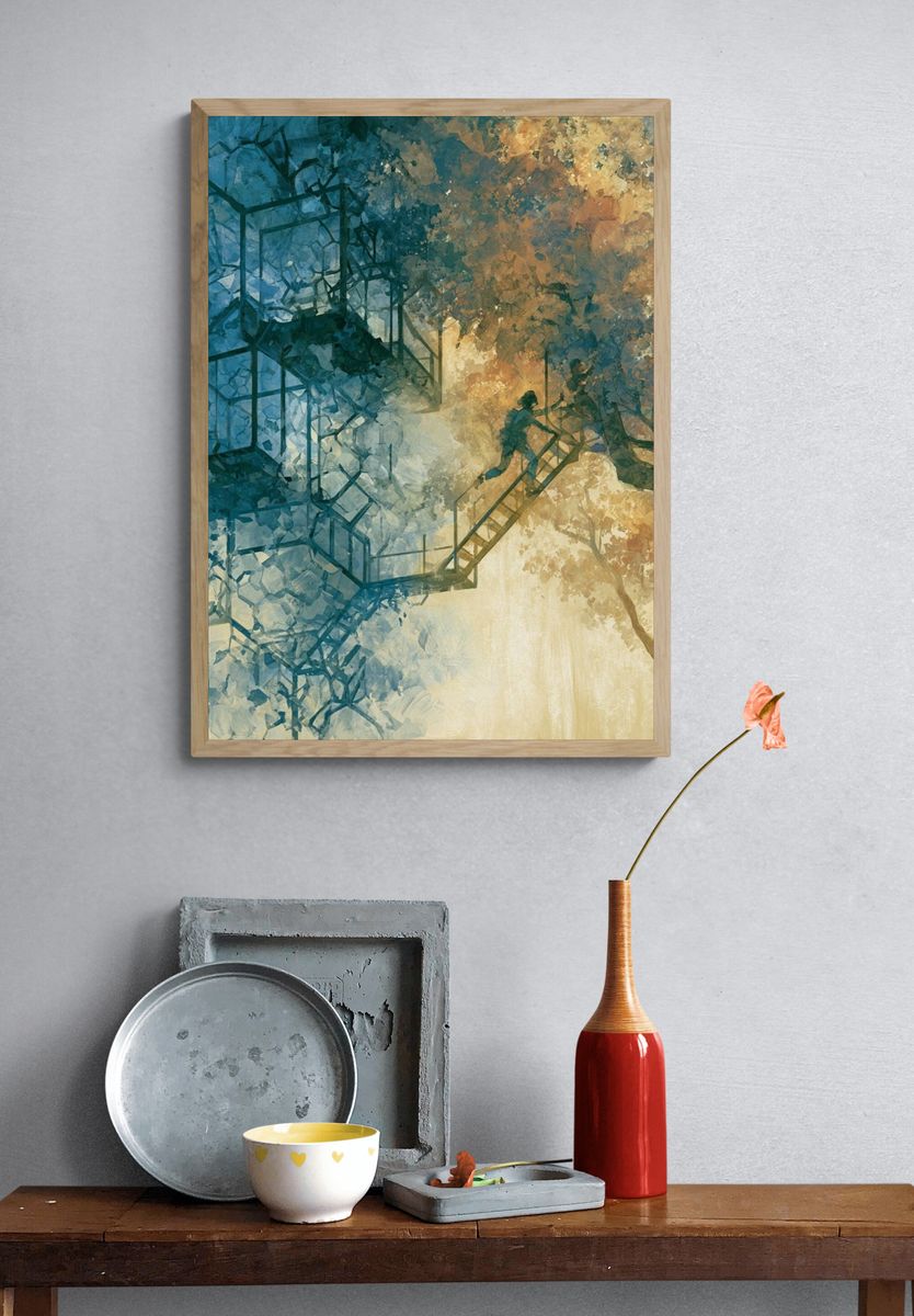 Dreamlike Tree Stairway Illustration Poster. — room view 3