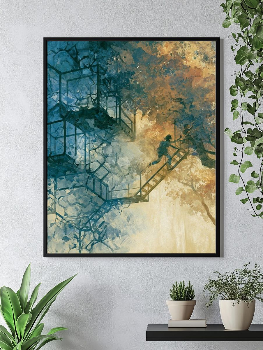 Dreamlike Tree Stairway Illustration Poster. — room view 4