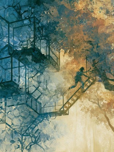 Dreamlike Tree Stairway Illustration Poster. poster