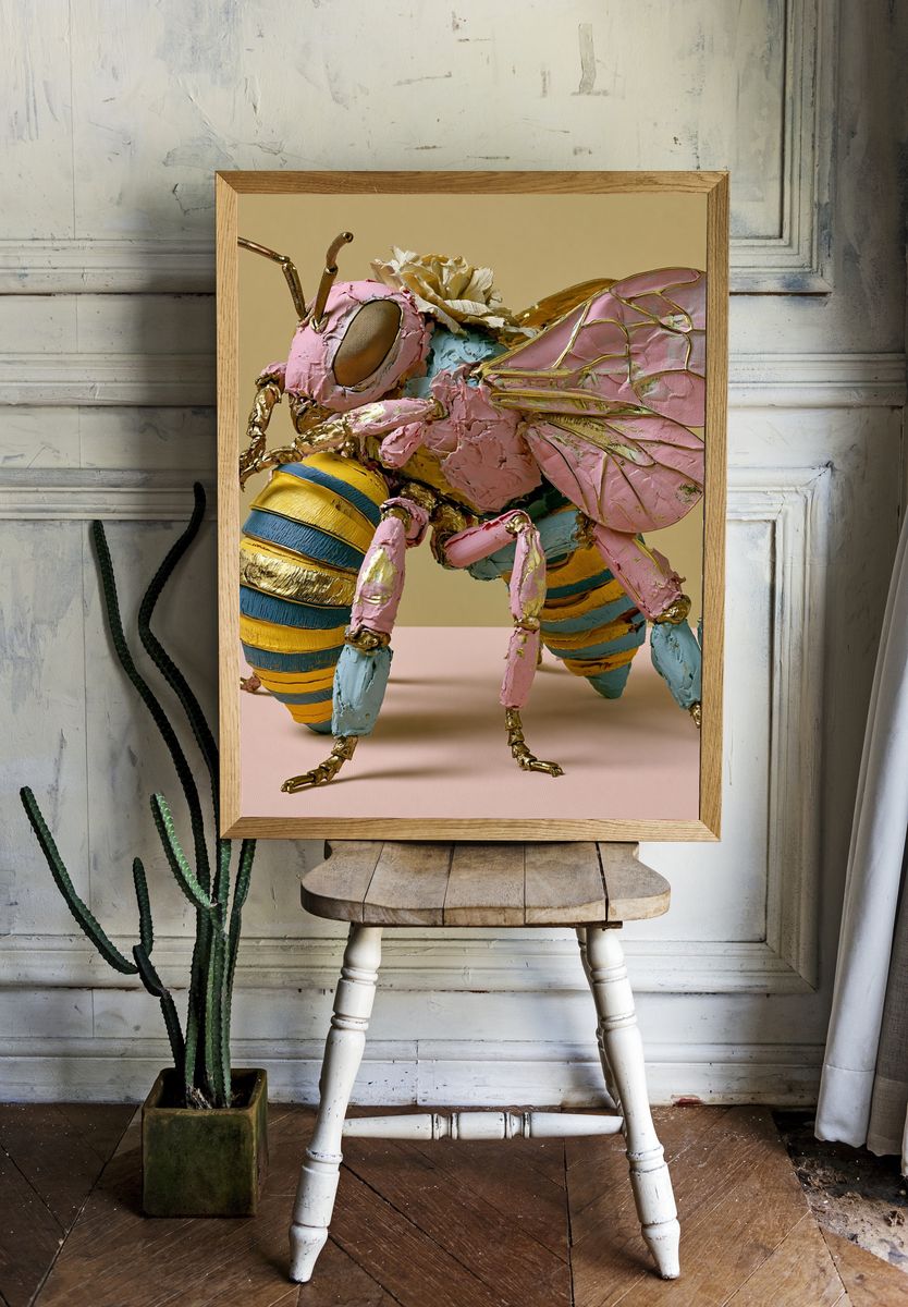 Pastel Bee Sculpture Print. room preview
