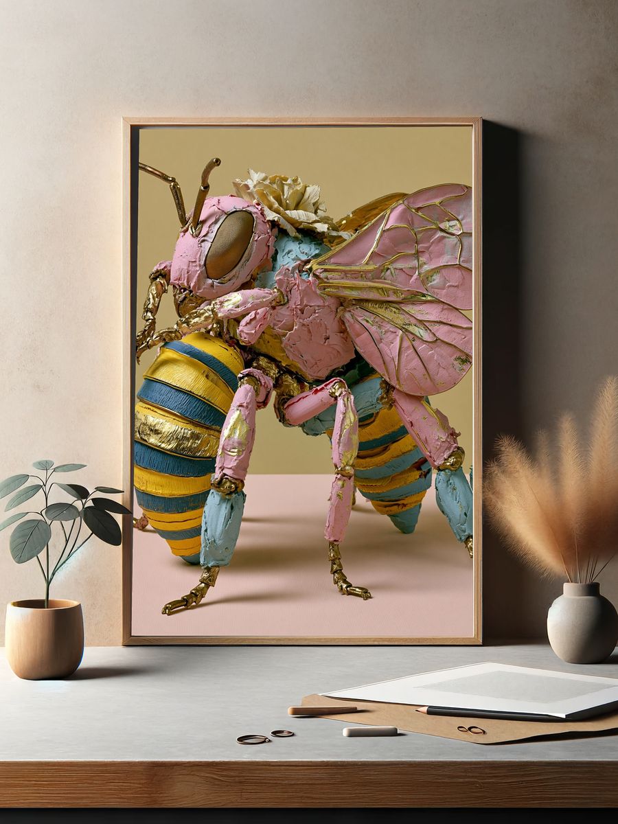 Pastel Bee Sculpture Print. — room view 2