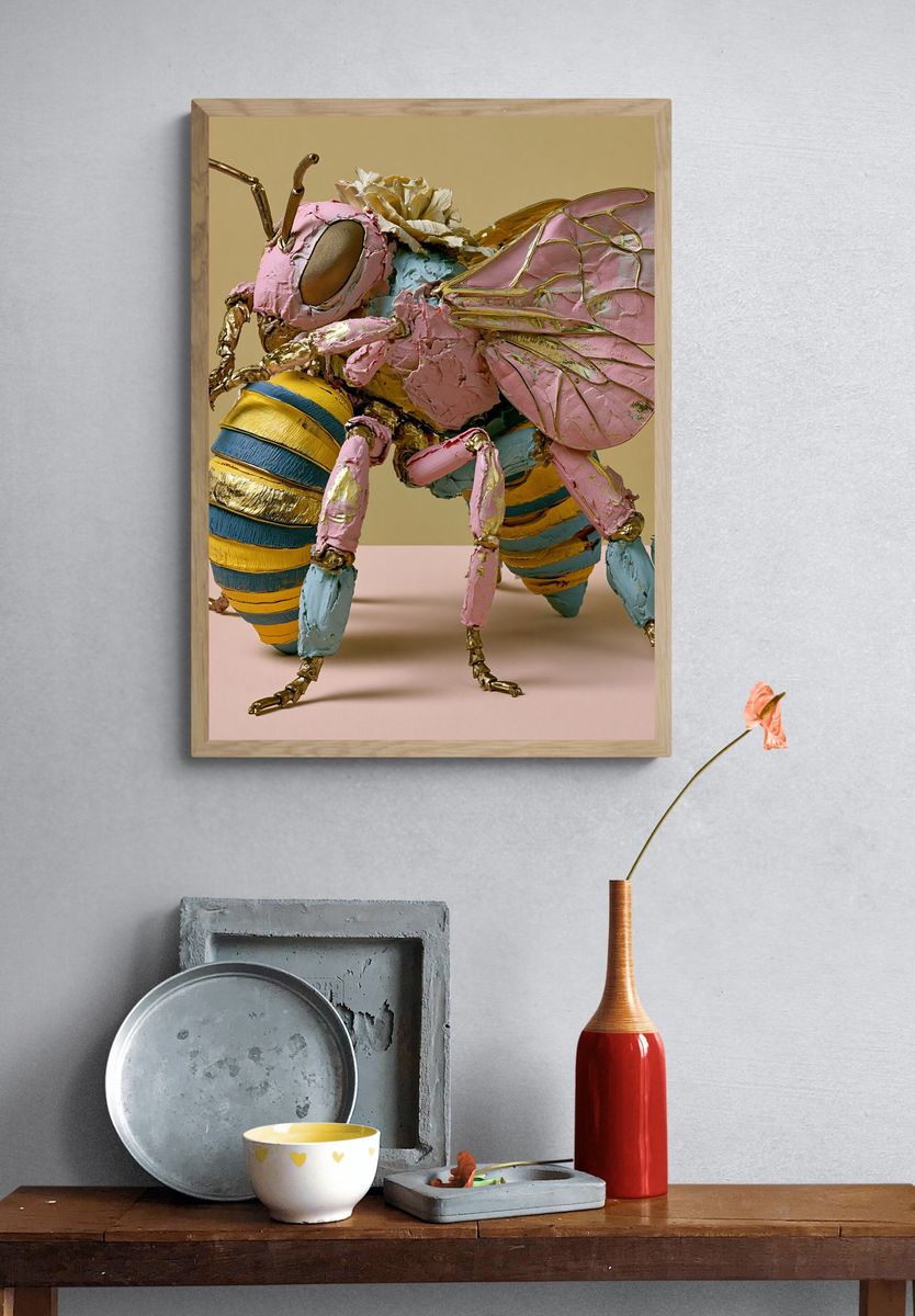 Pastel Bee Sculpture Print. — room view 3