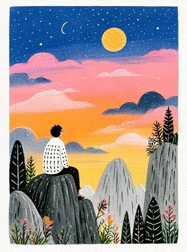 Dreamy Sunset Landscape Illustration Poster. poster detail