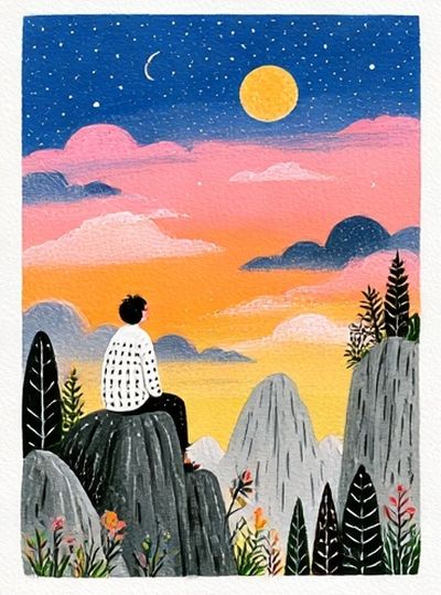 Dreamy Sunset Landscape Illustration Poster. poster print