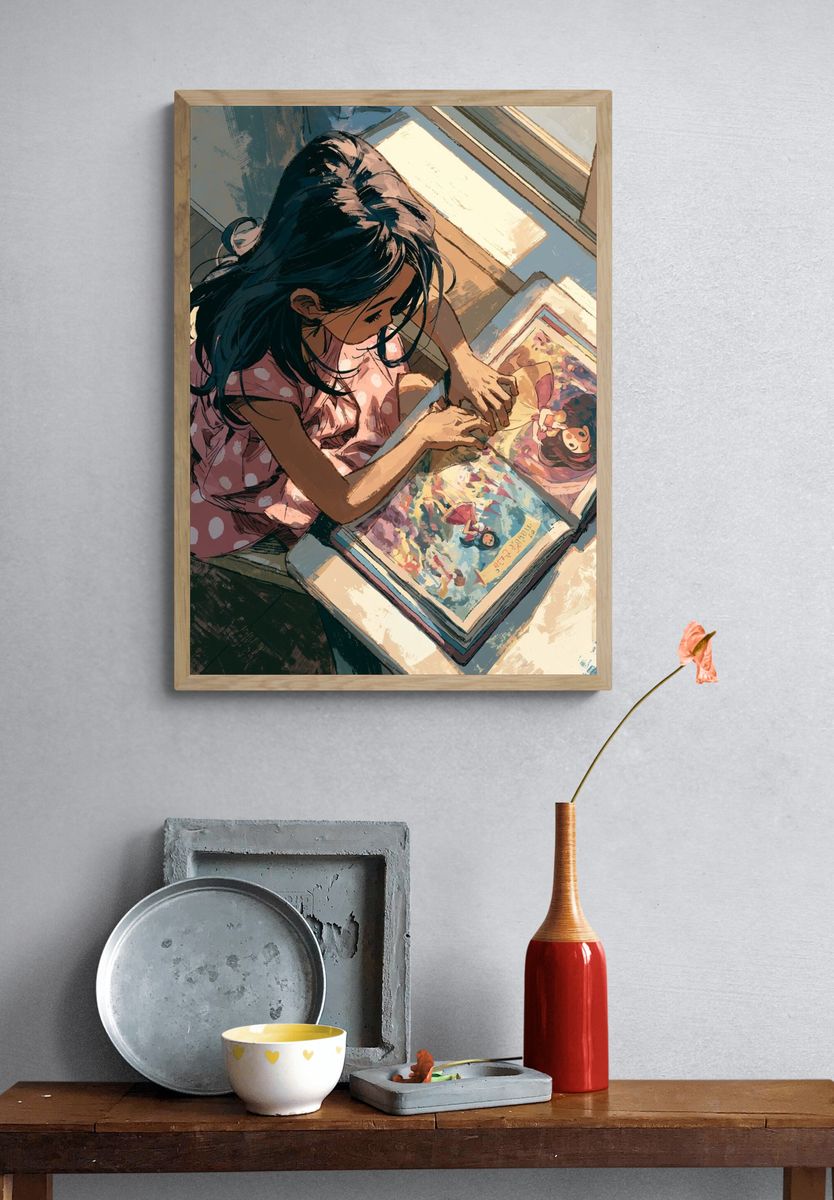 Girl Reading Illustrated Poster. — room view 3