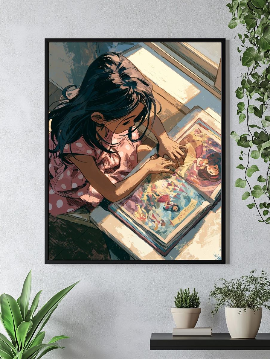 Girl Reading Illustrated Poster. — room view 4
