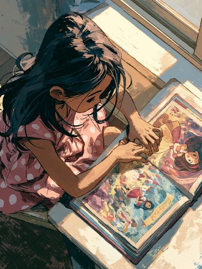 Girl Reading Illustrated Poster. poster