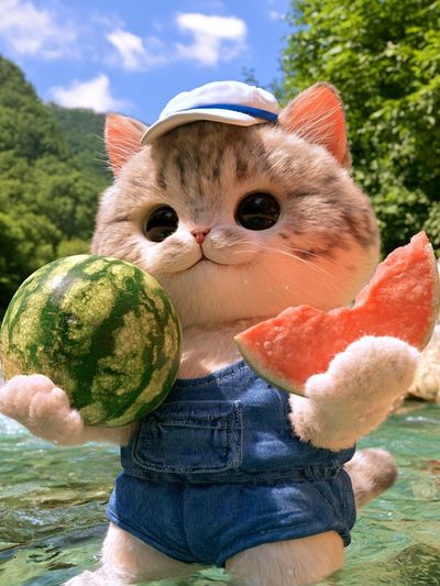Watermelon Cat Illustration Poster.