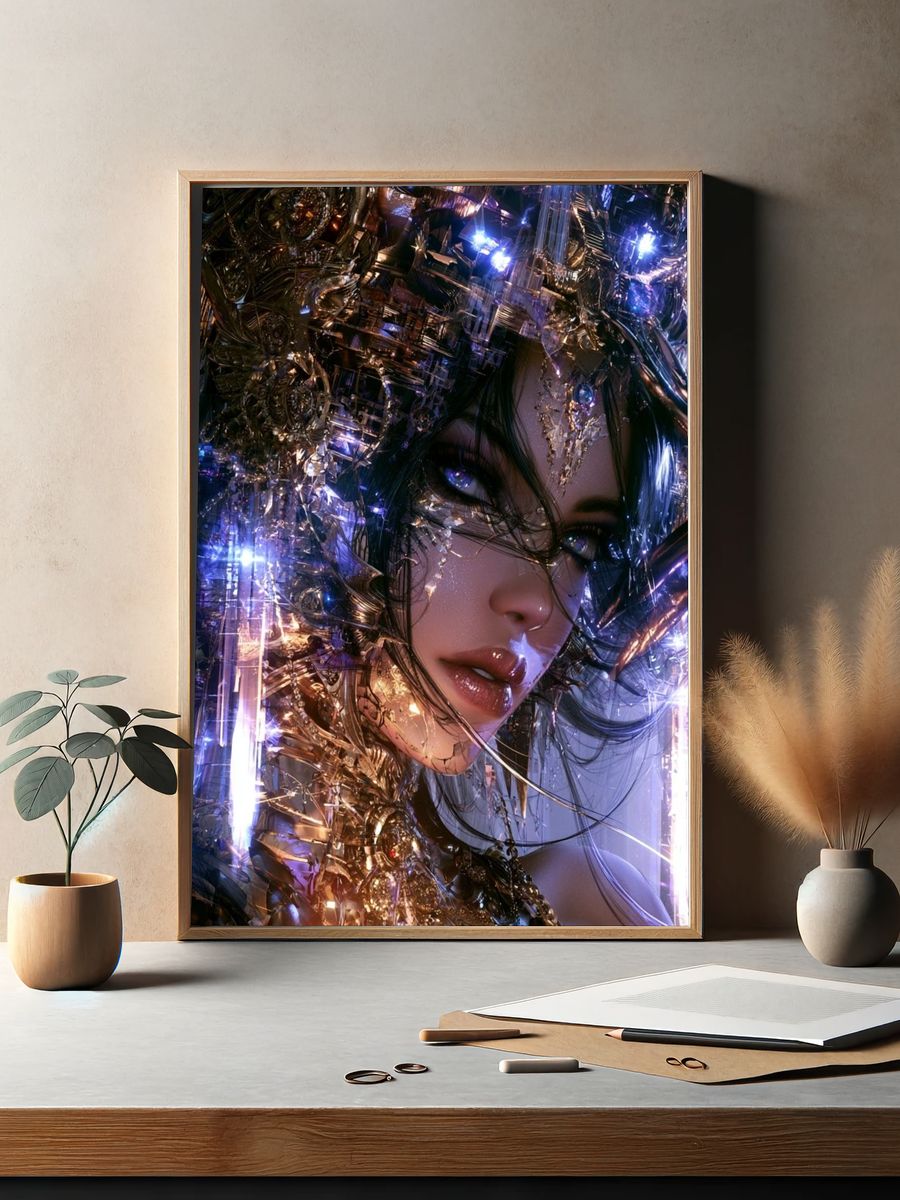 Cyberpunk Goddess Portrait Poster. — room view 2