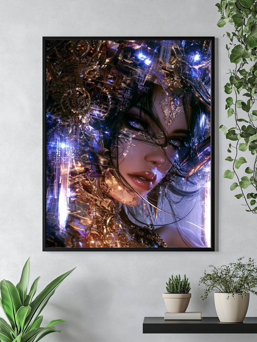 Cyberpunk Goddess Portrait Poster. — room view 4