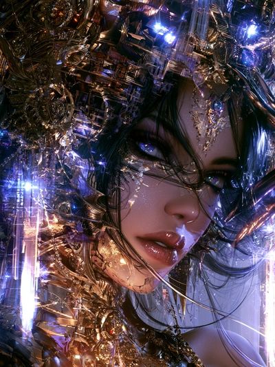 Cyberpunk Goddess Portrait Poster.