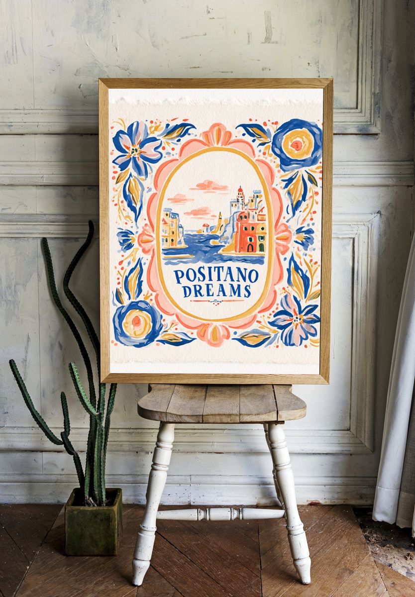 Positano Dreams Watercolor Print. room preview
