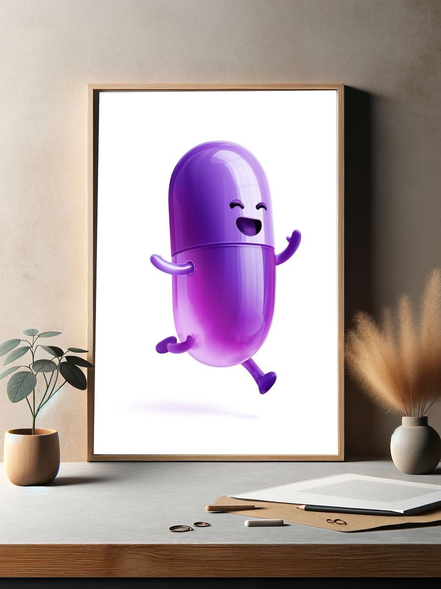 Happy Purple Capsule Illustration Poster. — room view 2