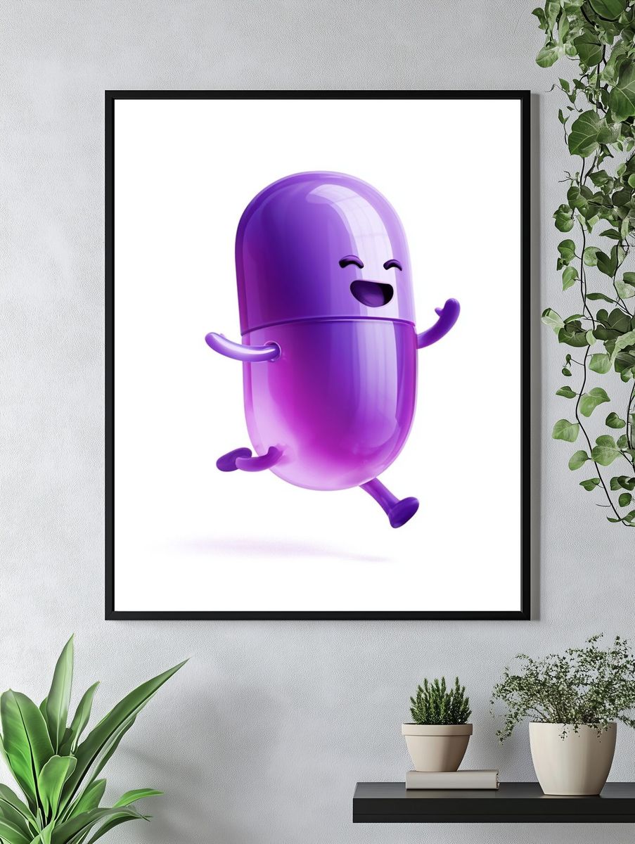 Happy Purple Capsule Illustration Poster. — room view 4