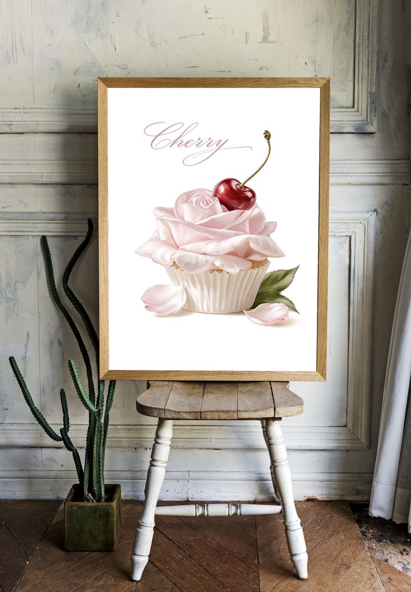 Cherry Cupcake Illustration Print. — room view 1