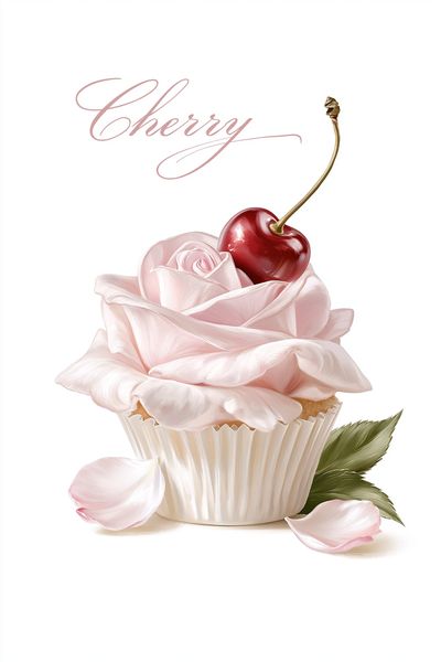 Cherry Cupcake Illustration Print.