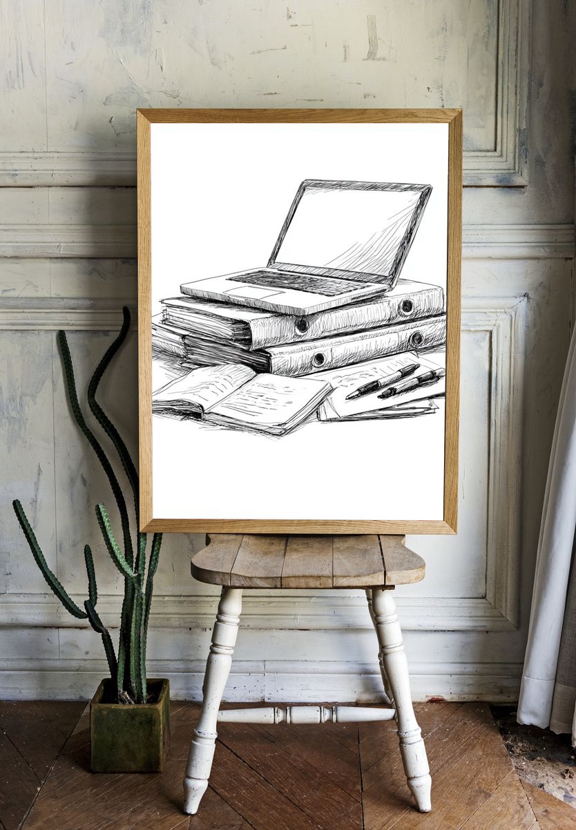 Laptop Study Desk Illustration Poster. room preview
