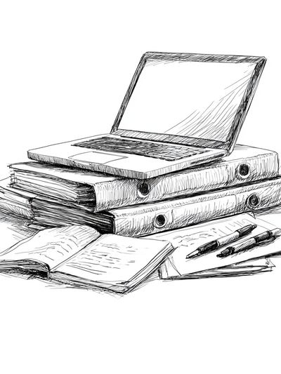 Laptop Study Desk Illustration Poster. poster
