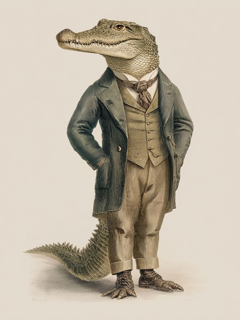 Gentleman Alligator Illustration Poster. poster detail