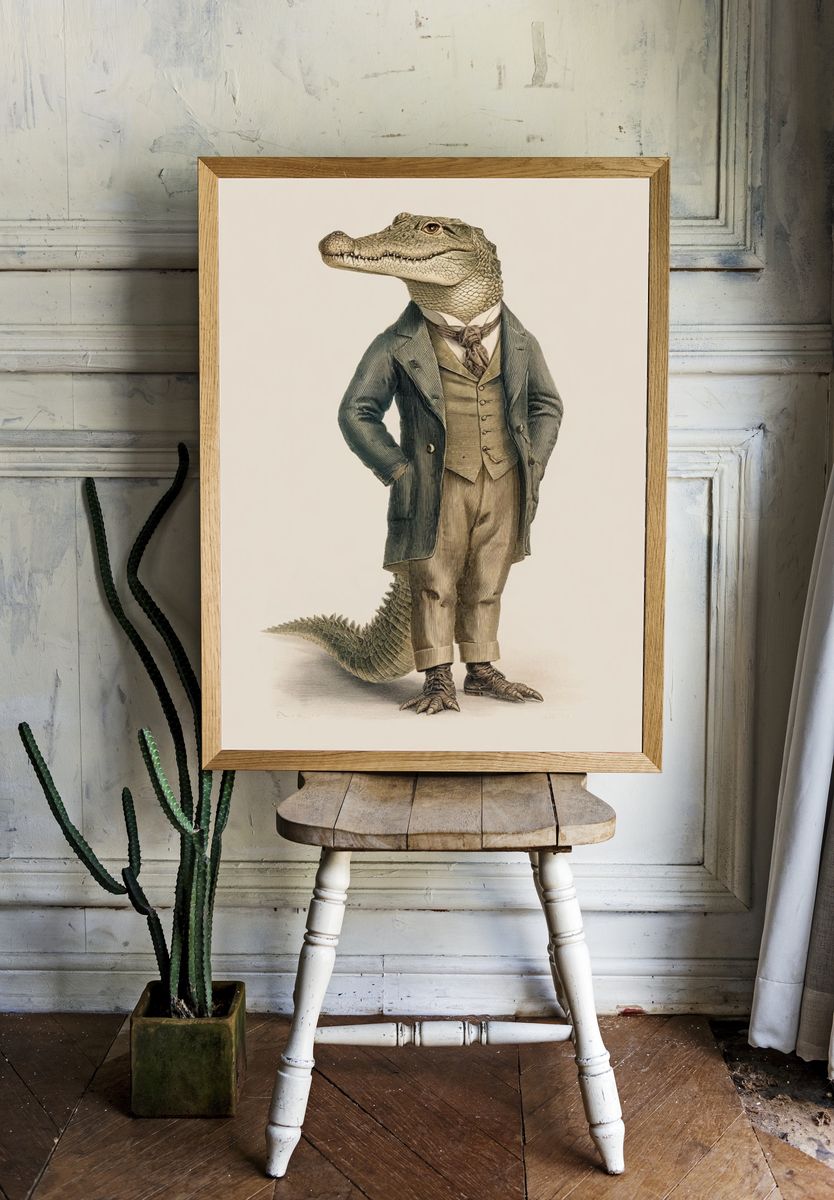 Gentleman Alligator Illustration Poster. — room view 1