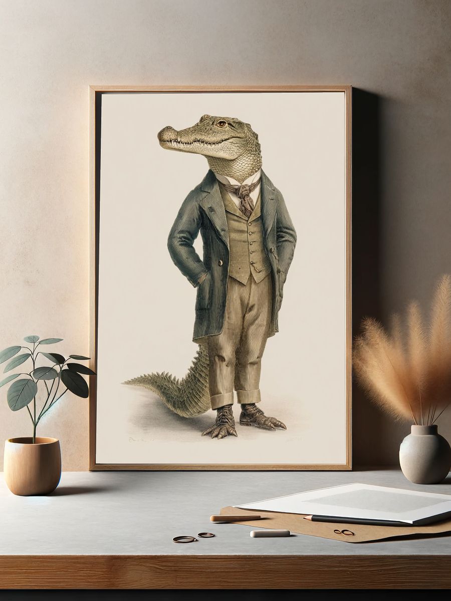 Gentleman Alligator Illustration Poster. — room view 2