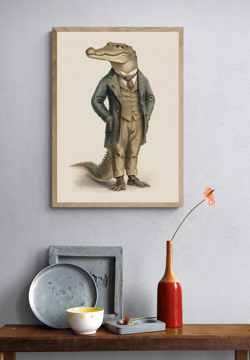 Gentleman Alligator Illustration Poster. — room view 3