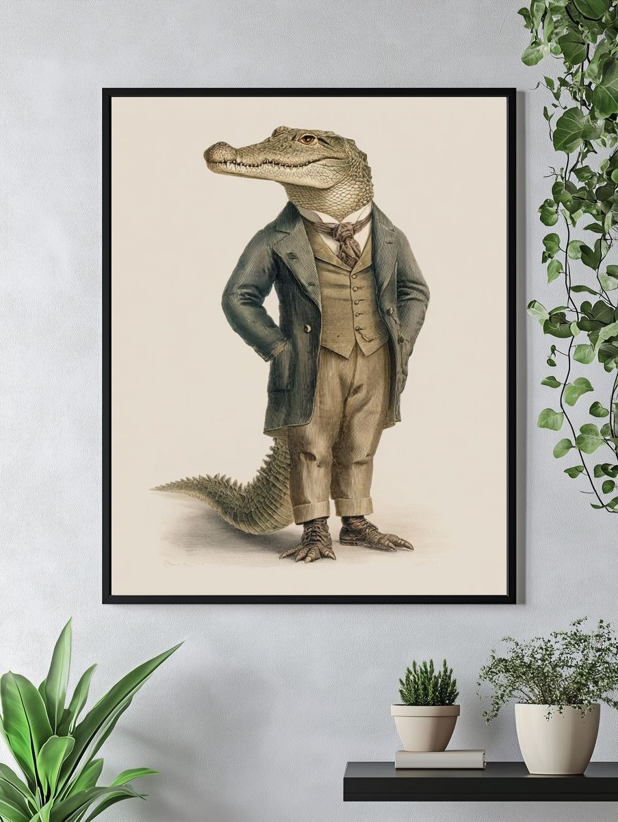 Gentleman Alligator Illustration Poster. — room view 4