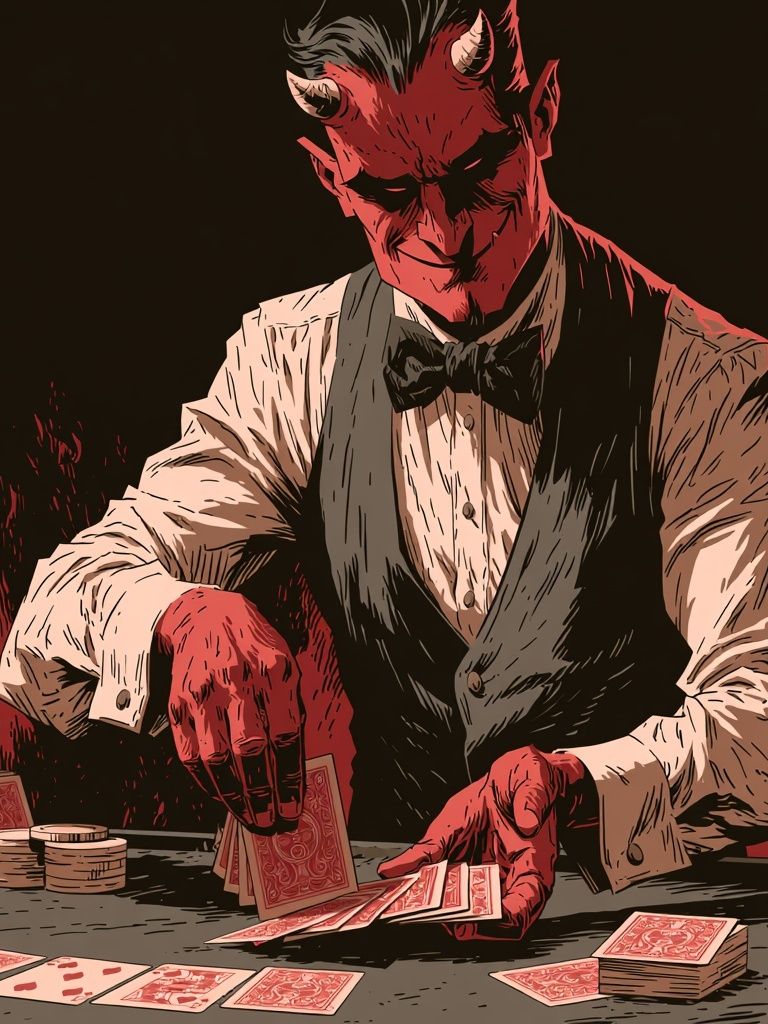 Devil Card Dealer Illustration Poster. poster detail