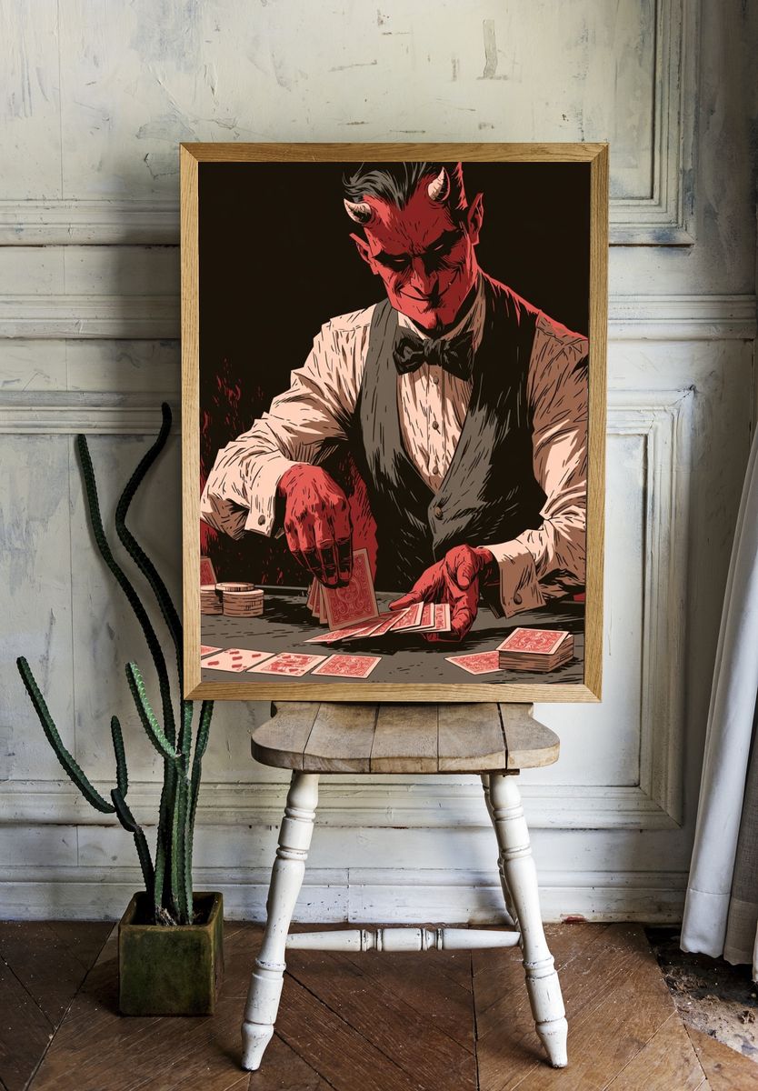 Devil Card Dealer Illustration Poster. — room view 1