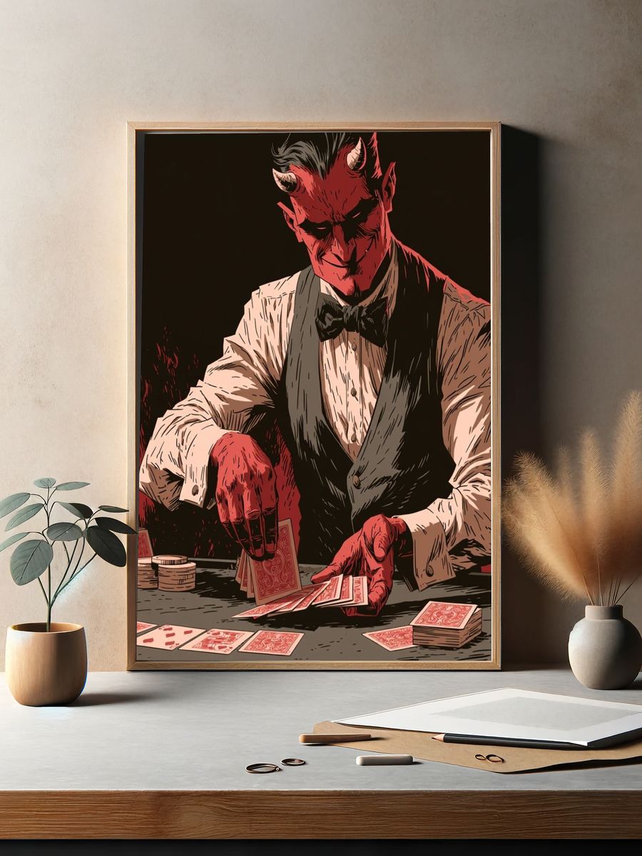 Devil Card Dealer Illustration Poster. — room view 2
