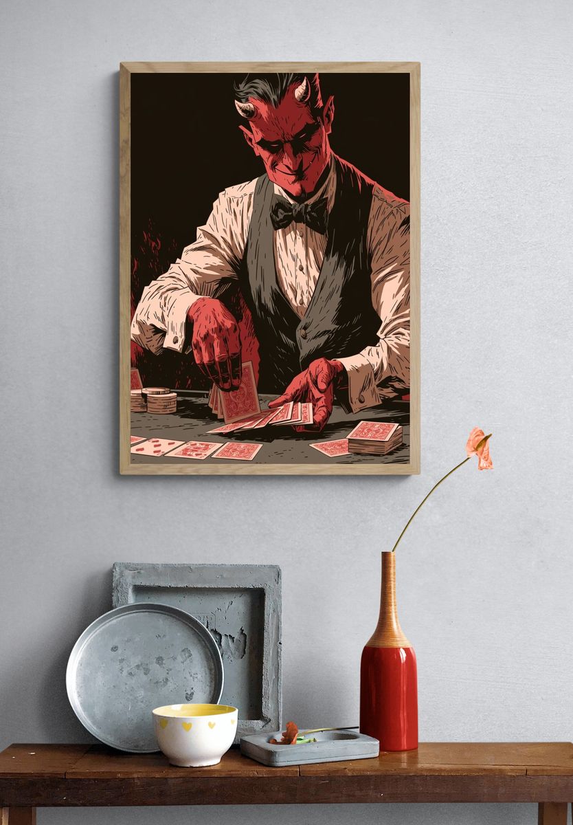 Devil Card Dealer Illustration Poster. — room view 3