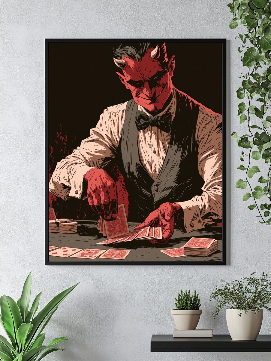 Devil Card Dealer Illustration Poster. — room view 4