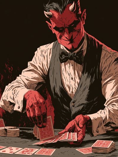 Devil Card Dealer Illustration Poster.