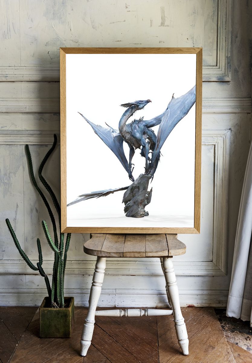 Blue Dragon Sculpture Print. room preview