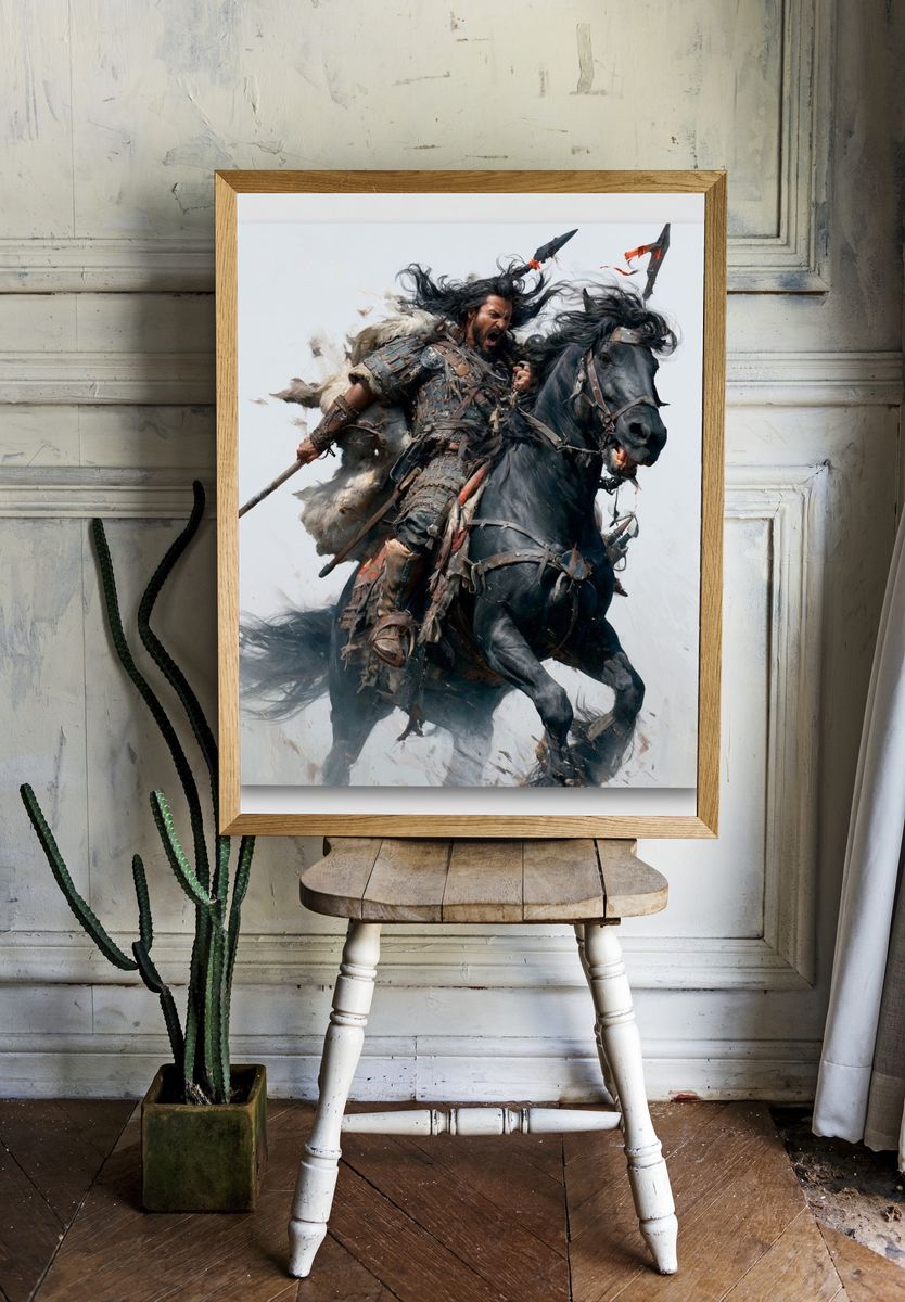 Warrior on Horse Digital Art Poster. — room view 1