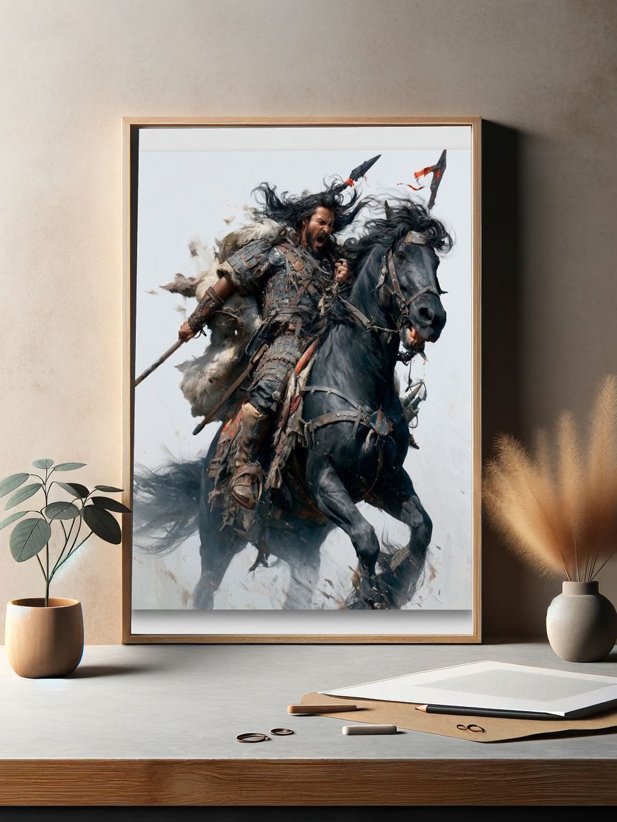 Warrior on Horse Digital Art Poster. — room view 2