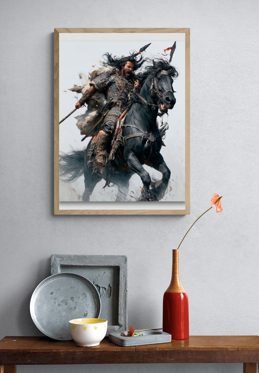 Warrior on Horse Digital Art Poster. — room view 3