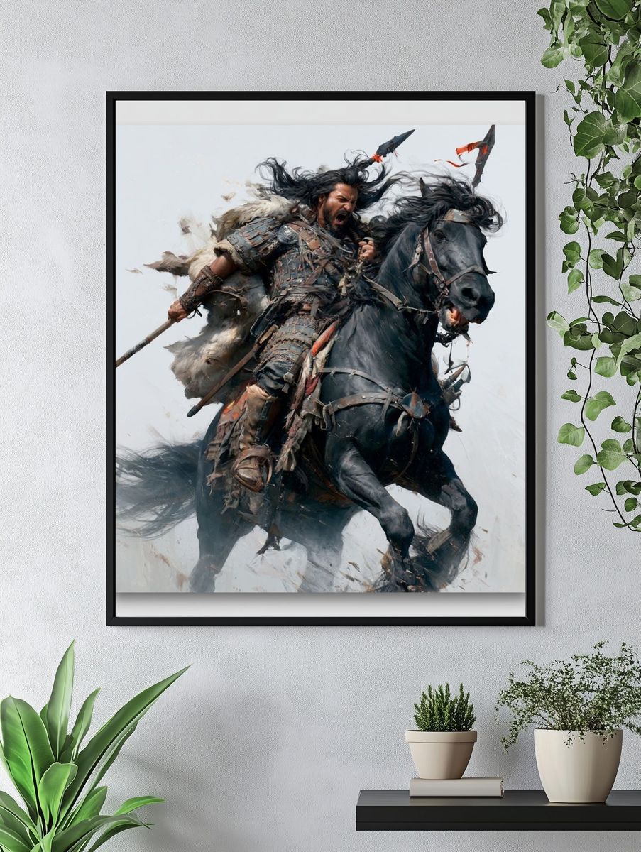 Warrior on Horse Digital Art Poster. — room view 4